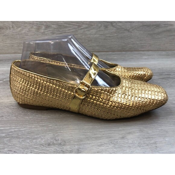 Katy Perry Shoes - Katy Perry The Evie KP2674 Women 7.5 Gold Woven Leather Slip-On MaryJane Shoe